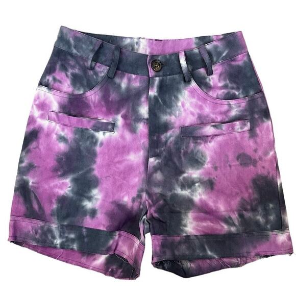New Kendall & Kylie Purple Blue Tie Dye High Waisted Shorts XS - Picture 1 of 6